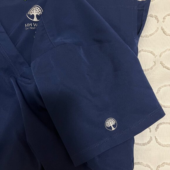 XS Healing Hands Navy Blue Scrub Top - Picture 7 of 7